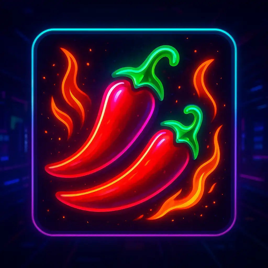 Chilli Heat Spicy Spins slot game glowing neon artwork