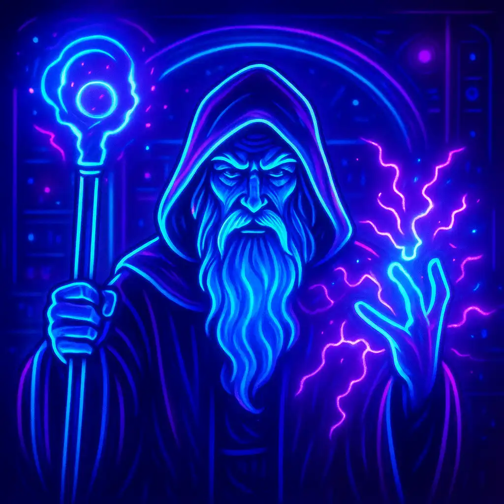 Rise of Merlin slot game glowing neon artwork