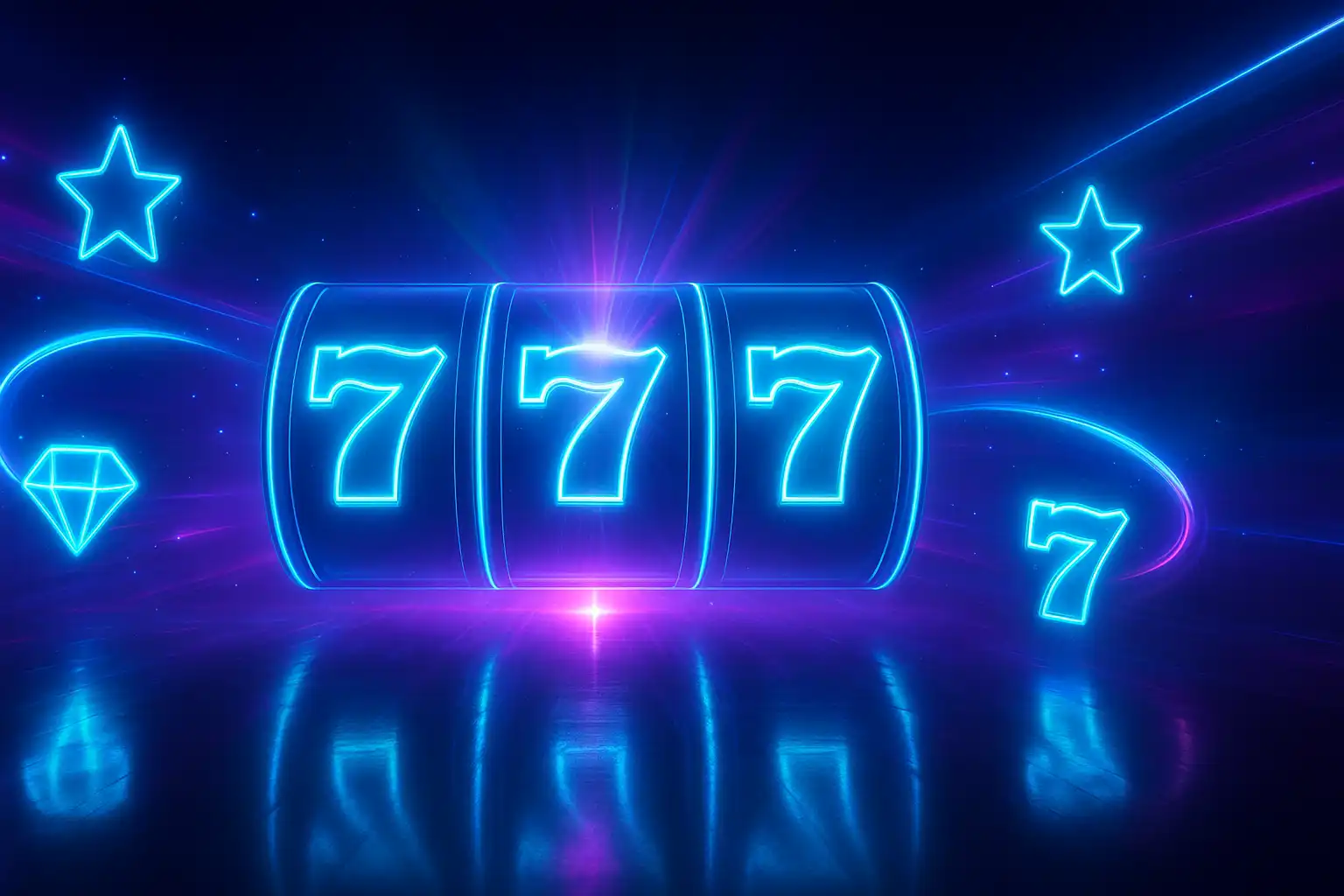 Neon-lit RaraWin casino reels and jackpot light burst
